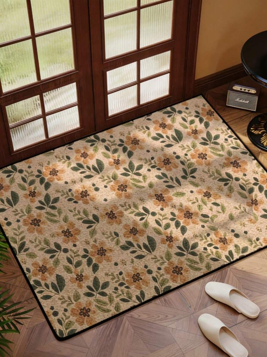 1 pieza Felpudo de estilo campestre francés con estampado floral pequeño, Felpudo de bienvenida, Alfombra pequeña de otoño/invierno, Felpudo para exteriores, Alfombra de cocina, Decoración del hogar, Felpudo de entrada, Alfombra de área - Multicolor - Ver 1