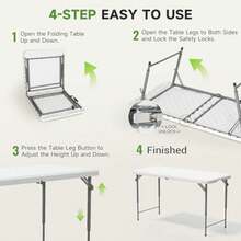 Folding Table 4 Foot - 3-Position Adjustable Height, Heavy Duty 400 Lbs Capacity - Portable Tables Folding For Camping, Party, Indoor And Outdoor Use, 2 Pack - White - View 7