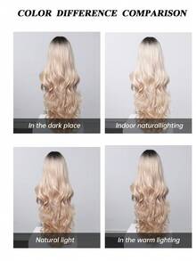 30 Inch Women Long Wavy Ombre Wig With Bangs, Synthetic Heat‑Resistant Natural Looking Dark Root Blonde Ash Brown Full Head Wig For Woman Daily Wear Party Halloween Cosplay - Multicolor - View 5
