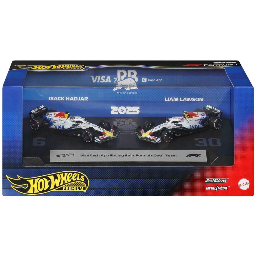 Hot Wheels Premium 1:64 Scale Die-Cast Alloy Visa Cash App Racing Bulls F1 Team Racing Car Liam Lawson & Isack Hadjar