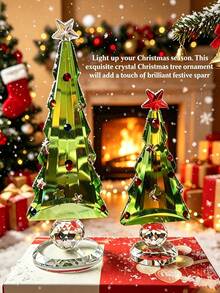 16cm High 5cm Base Crystal Christmas Tree Decoration Gift Set, Includes Gift Bag, Shiny Glass Christmas Tree Desktop Ornament, Decorated With Colorful Rhinestone Stars, Home Desktop Display Window Christmas Atmosphere Decoration, Holiday New Year Gift - Multiple Styles - View 5