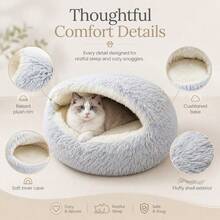2026 Winter Upgraded Shell Semi-Enclosed Long Fur Cat Bed, Winter Warm Pet Bed, Highly Attractive Shell-Shaped Pet Bed, Plush Comfortable Cat Cave Bed For Small Dogs - Coffee Brown - View 5