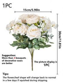 1/3/5/60 peças Buquê de Rosas Artificiais, Arranjo de Flores Artificiais, Peônia Falsa, Decoração Floral de Rosas de Seda, Adequado para Decoração de Casa, Plantas Artificiais, Decoração de Outono, Quarto, Mesa, Decoração de Jardim, Decoração de Quarto, Centro de Mesa - Branco - Visão 3