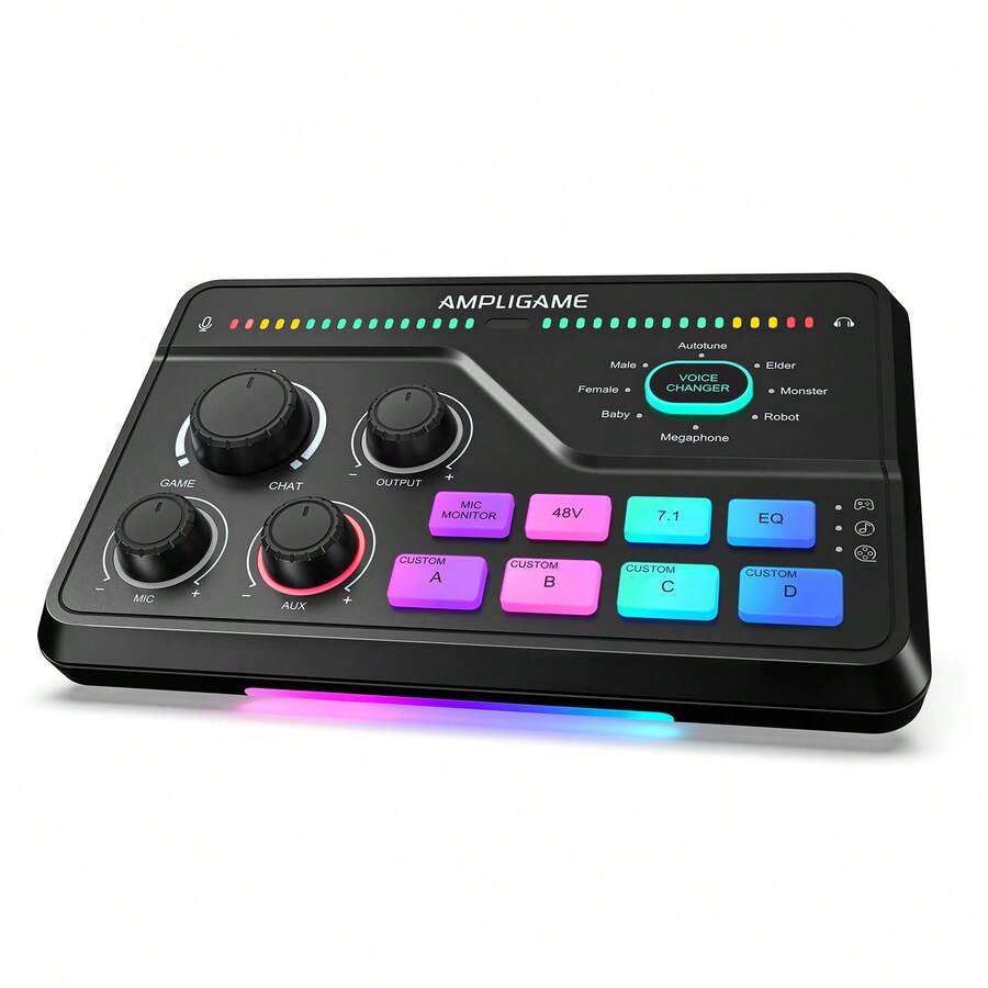 Mixer Audio Gaming FIFINE SC8 untuk Live Streaming dengan Suara Surround 7.1ch | Untuk PC, RGB, Preamp Headphone, Tombol Mute, Kontrol Volume, Input Optik, Daya Phantom 48V, 3 Mode EQ, Penyeimbang Volume Obrolan Game