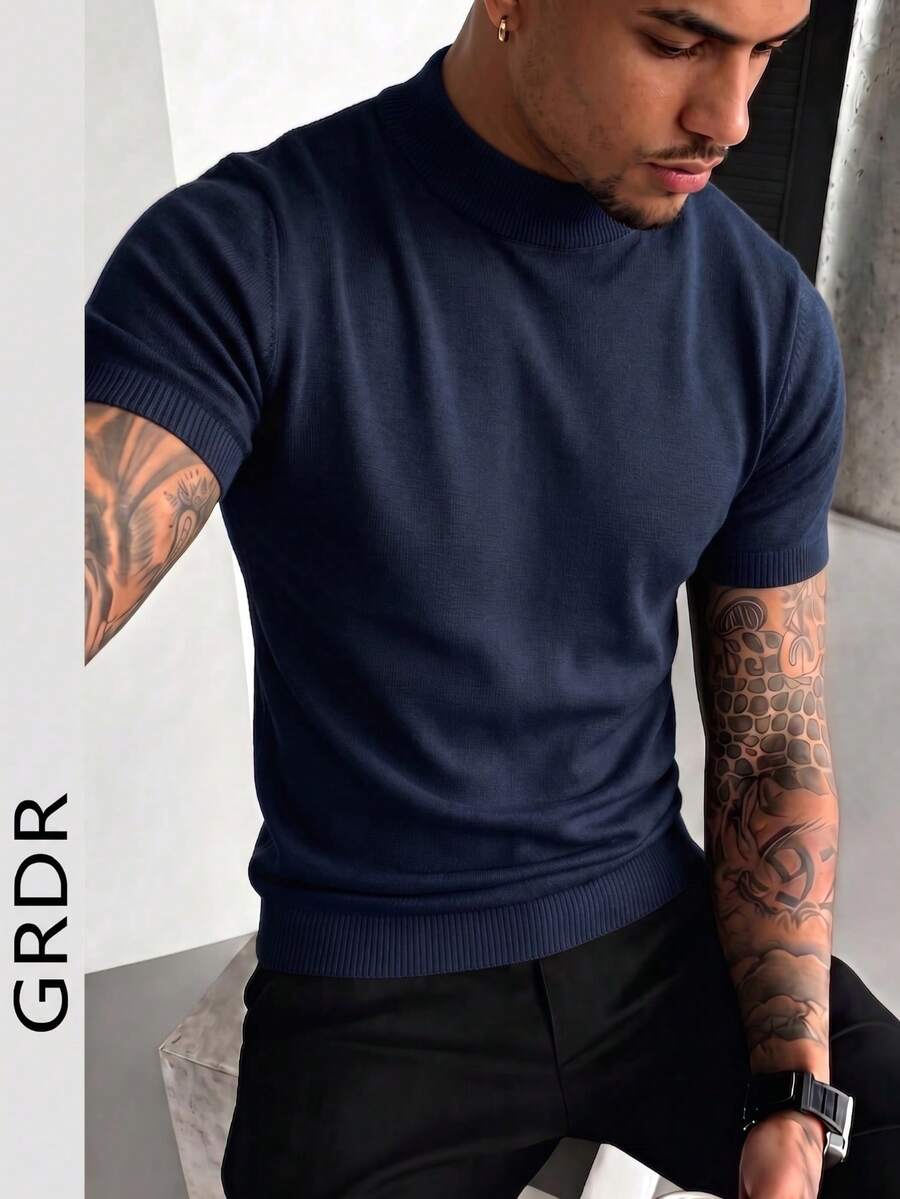 GRDR Men's Summer Short Sleeve Solid Color Knit Polo Shirt, Suitable For Summer Outings, Essential For Fashionable Styling