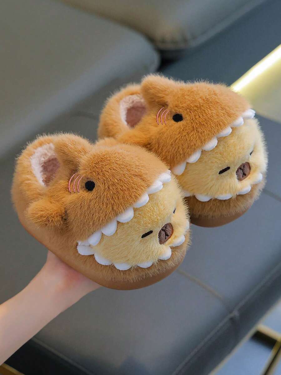 1 Pair Kids Plush Slippers Cartoon Capybara Design, Warm Simple Non-Slip Cute Fuzzy Slippers For Boys And Girls, New Autumn/Winter Style - Light Coffee - View 1