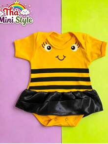 Body Bebe tema merversario mel abelha amarelo com preto bolinhas Tema animal Abelinha - Somente Body - Visão 2