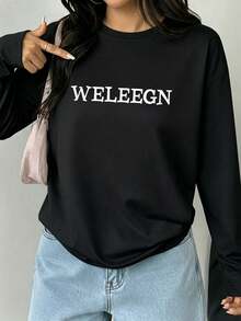 Personalized Custom Black Long Sleeve Top, Add Your Own Text, Number, Lucky Number, Slogan, Choose Color And Font, Design Your Exclusive Personalized Printed Short Sleeve T-Shirt, Valentine's Day, Christmas, Halloween And Other Anniversary Gifts - Black - View 3