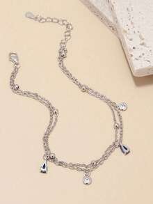 SYMFNY 1pc Fashionable & Exquisite & Simple Blue Teardrop Cz Chain Bracelet Suitable For Women's Daily Wear Holiday - Double layer - blue water drop - View 3