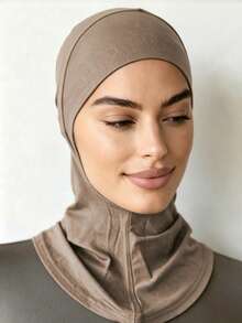 1PC Women's Fashion Solid Color Oversized Elastic Banded Under-Cap Head Scarf - Khaki - View 2