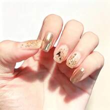 Shiny Gold Foil Flakes Nail Art Decor, Asymmetrical Metal Nail Art Stickers Gold Silver Foil Flakes Glitter, Create Luxurious Atmosphere Nail Art, Home Salon DIY Nail Art Handmade Decoration Accessories - Gold - View 9