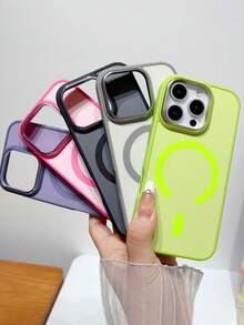 Luxury Colorblock Mech Metal Lens Protector Magnetic Phone Case Compatible With IPhone 18 Pro Max 18Pro 17 Pro Max 17Pro 16 15 14 13 Pro Max Wireless Charging Soft Shockproof Cover - Green - View 4