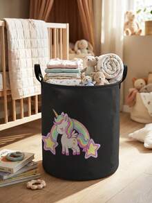 1pc Unicorn Print Large Capacity Foldable Round Storage Basket With Handles, Multi-Purpose Baby Room Storage Bin, Baby Sundries Organizer, Baby Room Storage, Baby Supplies Storage, Diaper Storage, Clothing Storage, Baby Supplies Sundries Storage, Multi-Purpose Storage Box, Foldable Baby Supplies Storage Box - Multicolor - View 21