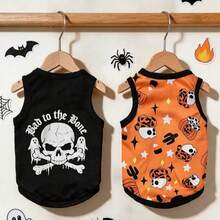 LUCKIE PAL 2pcs Halloween Skull Pattern Print Pet Vest, Physical Flea Prevention, Reduces Shedding, Insulated & Breathable, Suitable For Small And Large Dogs And Cats, Indoor And Outdoor - Multicolor - View 15