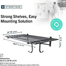 Garage Wall Shelf 2x4 FT Holds 400 Lbs Heavy Duty Steel Wall Mounted Storage Shelves Rack With Six Hooks Organization Unit Two Pack Black Color - Hammered Gray - View 2