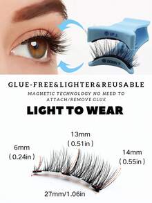 Beginner‑Friendly 1 Pair 6-14mm Magnetic False Eyelashes, Reusable Strip Lashes Complete Kit With Applicator Tool & Mirror‑Included Portable Case - Black - View 4