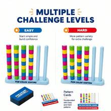 FUN COLOR SORTING Buntes Ring-Stapel-Brettspiel, Karten mit zwei Schwierigkeitsstufen, fördert Farberkennung und logisches Denken, Lässig zu Hause, Teambuilding-Eisbrecher, pädagogisches Wettbewerbs-Tischspiel nach der Schule - Verschiedenfarbig - Übersicht 8