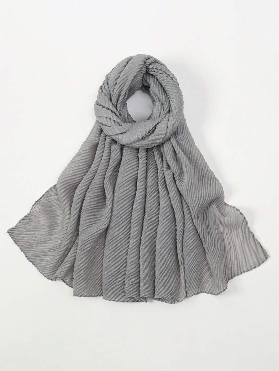 1PC Women's Spring Lightweight Minimalist Solid Color Crinkled Bohemian Style Breathable Scarf, Fashionable And Versatile Casual Headscarf, Suitable For Daily Wear, All Seasons