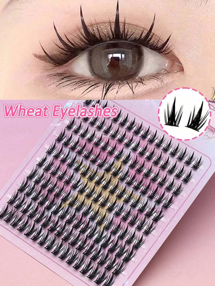 Ayrmilla Sharp‑Tip Wheat Shaped Individual Cluster Eyelashes Spiky Thorn‑Style DIY Lash Segments Sharp‑Ended Handmade False Lashes Natural Spiky Eye Makeup Reusable Soft Fiber Lash Clusters For Daily Gothic Y2K Party Styling - C - View 1