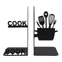 Creative Kitchen Themed Metal Book Holder Paired With Black Wrought Iron Book Stand, Kitchen Utensil Silhouette Design, Book Support Rack, Desktop Bookshelf, Organization, Storage, Decoration Ornaments Suitable For Home Study, Office Reading Space. - B382 - View 11