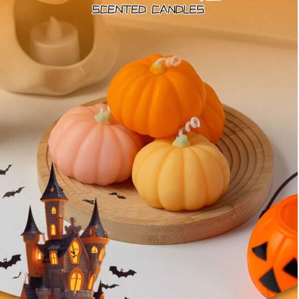 1/4pcs Halloween Pumpkin Scented Candles, Halloween Decoration, Creative Yellow And White Pumpkin Scented Candles, Suitable For Holiday Celebration, Home Decor, Photography Props, Souvenirs, Gifts, With Fragrance
