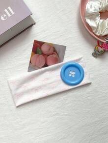 1pc Y2K Colorful Large Button Fabric Headband, Pink Plaid Bow Heart Print Wide Elastic Headscarf, Versatile Niche Hair Accessory For Girls - Multicolor - View 11