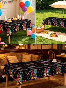 1/4pcs 137*274cm 6th/7th Birthday Decoration Tablecloth, Six/Seven Theme Birthday Party Decor SS, Suitable For Birthday Party, Glow In The Dark Neon Tablecloth, Disposable Tablecloth - View 4