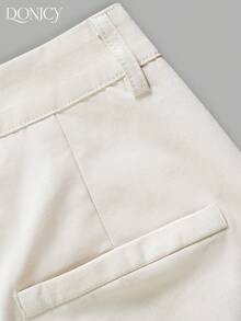 DONICY Women's Beige High Waisted Pleated Wide Leg Shorts, Casual & Office Wear - Apricot - View 5