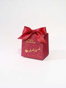 10Pcs Christmas Gift Boxes With Santa Sleigh And Starry Pattern, Elegant Holiday Favor Boxes With Satin Ribbon Bow, Red Green Black Gift Packaging For Christmas Party, Winter Celebration, Wedding Favors, Seasonal Decorations And Special Occasions - 7X5X7cm - View 15