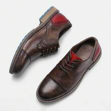 Men's Casual Shoes, Commuting & Outdoor Sports, Anti-Slip & Durable, Classic Derby Shoes, Fashionable Retro Work Boots - Burgundy - View 1