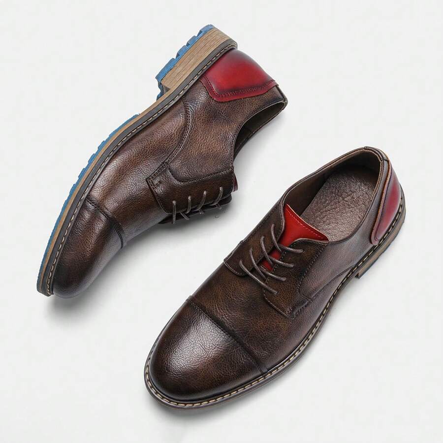 Men's Casual Shoes, Commuting & Outdoor Sports, Anti-Slip & Durable, Classic Derby Shoes, Fashionable Retro Work Boots - Burgundy - View 1