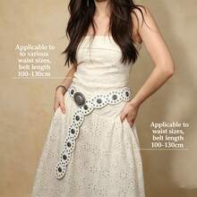 1 buah Sabuk Fashion Bulat PU Putih dengan Lubang Mata dan Gesper Logam, Cocok untuk Pakaian Populer Gaya Bohemian, Sesuai untuk Penggunaan Sehari-hari - Putih - View 2