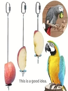 3pcs 17.5cm Stainless Steel Hanging Bird Food Fork - Durable Cage Accessory For Parrots And Small Birds, Fruit And Vegetable Holder, Bird Cage Accessory - A+B - View 4