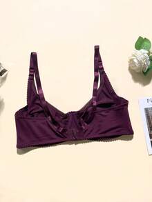 5pcs Solid Color Casual Comfortable Minimalist Side-Support Knit Fabric Bow Women's Plus Size Bra - Multicolor - View 11