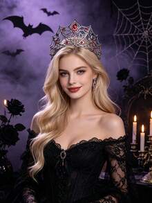 1pc Gothic Red-Eyed Spider Crown, Halloween Ghost Bride Makeup Hair Accessory, Festival Stage Styling Crown - Black Diamond - View 2