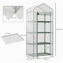 Outsunny Greenhouse With Shelves And Roll-Up Door 70 X 50 X 160 Cm White+Green | Winter-Proof, Plastic Greenhouse, Greenhouse, Tomato House, Tomato Greenhouse, For Tomatoes, Vegetables, Flowers, Plants - White - View 8