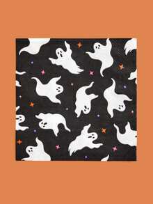Halloween Ghost Napkins, Black Paper Napkins With Cute White Ghost Design, Orange Purple Checkerboard Disposable Dinner Napkins For Spooky Halloween Party, Boo Party Table Decor Supplies - Style 1 - View 5