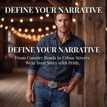 1pc Men's Casual PU Leather Belt, All Season, Western Cowboy Vintage Carved Print Design - Multicolor - View 2