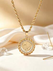 Herseygold 1pc Golden Plated Alloy Coin Pendant Necklace Suitable For Daily Wear - Yellow Gold - View 1