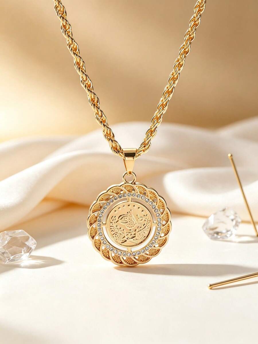 Herseygold 1pc Golden Plated Alloy Coin Pendant Necklace Suitable For Daily Wear - Yellow Gold - View 1