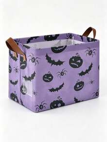 Halloween Style, Rectangular Pumpkin Bat Print, Dual Handle Storage Organizer Bin For Toys Blankets Books, Home Party Living Room Autumn Season. - Multicolor - View 16