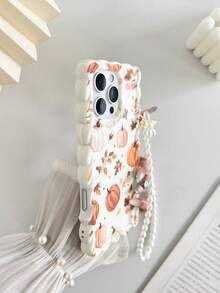 Funda de teléfono creativa con diseño de calabaza pintada, borde ondulado retorcido, color beige con estampado plano de pulsera, anti-caídas, estilo lindo y de moda, compatible con Ip 17/Ip 17pro/Ip 17promax/Iphone16/Iphone16pro/Iphone16promax/IPhone16plus/10cases, anti-caídas para nuevo IPhone14IPhnoe15, P14 reforzada, P13 carcasa blanda, P12 cobertura total, P11 anti-caídas - Multicolor - Ver 3