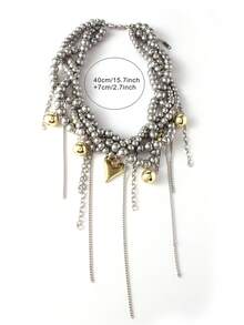 Grey Pearl Heart Tassel Necklace, Y2K Statement Boho Layered Choker, 2026 Hot Seller - Multicolor - View 3
