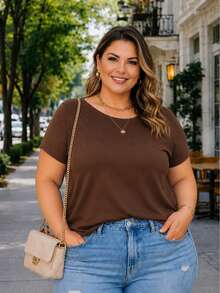 PLUS SIZE WOMEN'S ELEGANT BLOUSE PREMIUM SOLID COLOR CASUAL MODERN BASIC CONTEMPORARY VISCOLYCRA DAILY WORK - 鏽棕色 - 查看 9