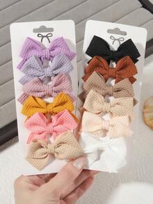 6pcs Macaron Multicolor Waffle Fabric Bow Hair Clips Set, Princess Daily Outfit Styling Hair Accessories - Mixed color - View 5