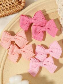 6pcs Macaron Multicolor Waffle Fabric Bow Hair Clips Set, Princess Daily Outfit Styling Hair Accessories - Mixed color - View 11