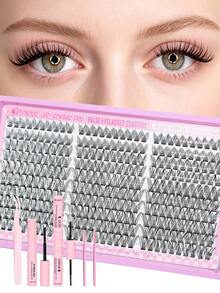 MENGJIESHANGPIN 300pcs Natural Style False Eyelashes Set 10-18mm Single Cluster Dense Realistic Curling With Glue Tweezers Remover Liquid Tool Kit - Black - View 1