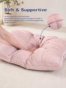1pc Luxury Hotel Quality Pink Fluffy Pillow, Down Alternative Pillow, Soft Support, Suitable For Deep Sleep, Breathable High Resilience, Comfortable All Seasons - Pink - View 5