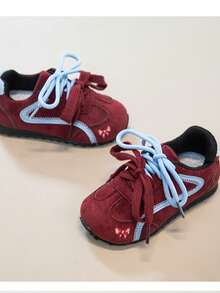 Vintage Red & White Color Block Toddler Athletic Shoes, Non-Slip Soft Sole Hook & Loop Kids Walking Training Shoes - Red - View 4