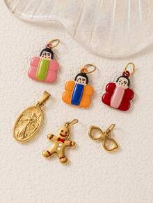 1pc Quirky Mixed Pendant, Exquisite Cartoon Style, 18kpvd Gold Plated 316 Stainless Steel Material, Waterproof And Fade-Resistant, Suitable For DIY Creative Necklace, Bracelet, Earring, Bag Chain, Keychain, Waterproof And Sweat-Resistant, Suitable For Daily Casual Wear - Multicolor - View 4